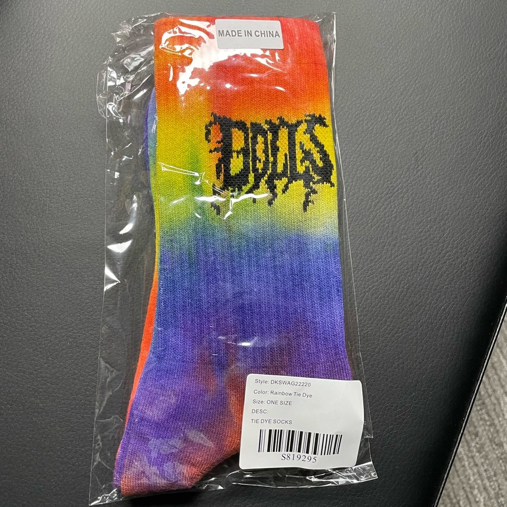 NWT Dolls Kill Rainbow Tie Dye DK Socks New One Size
